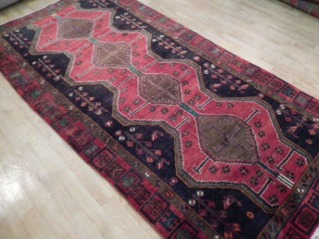 Handcrafted 4.9 x 9.4 Red Semi-Antique Persian Hamadan Runner - 4
