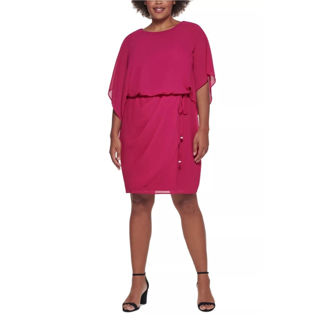 Jessica Howard Plus Size Fuchsia Chiffon Blouson Dress 20W with Cape Sleeves (1 of 4)