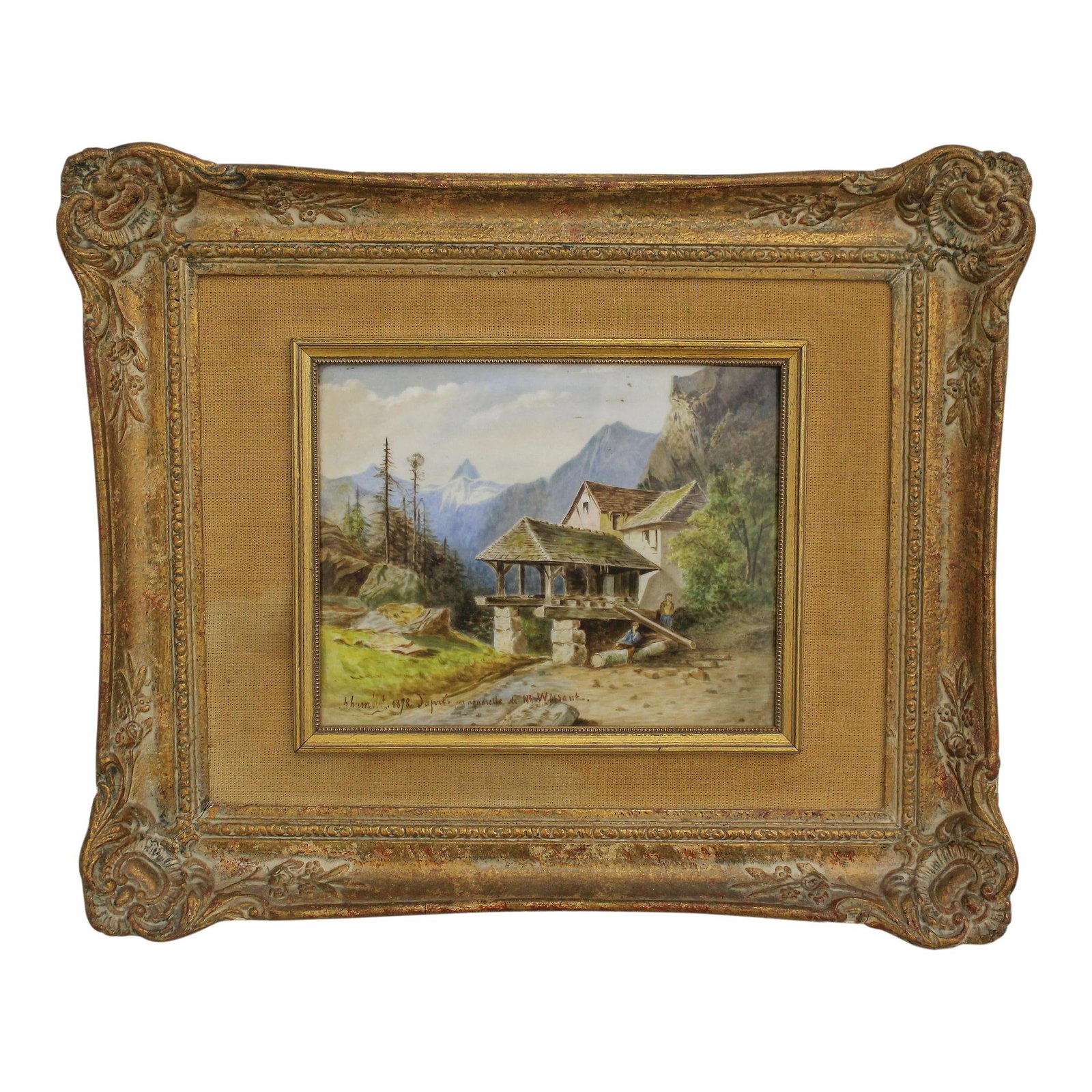 Artist Signed 1878 Framed Mountain Scene Oil Painting Gold Frame (1 of 10)