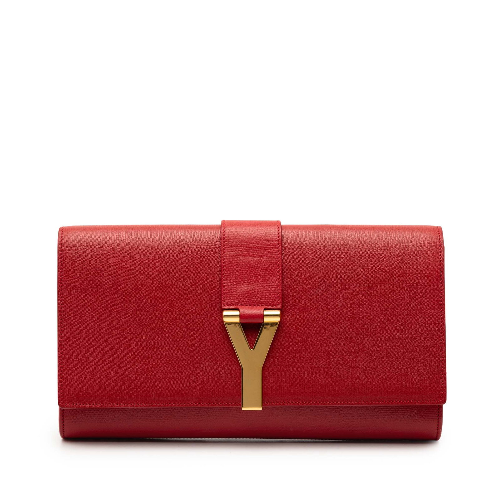 Saint Laurent Chyc Ligne Red Leather Clutch with Gold Y Hardware (1 of 7)