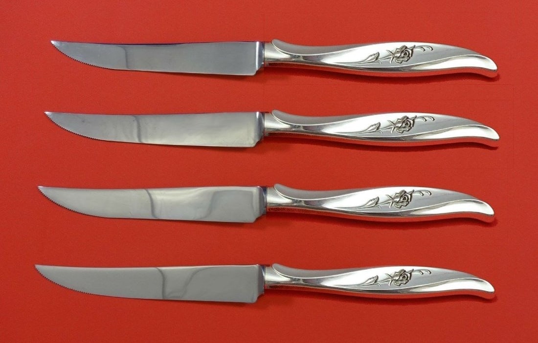 International Sterling Silver Rose Ballet Steak Knife Set 4pc (1 of 2)