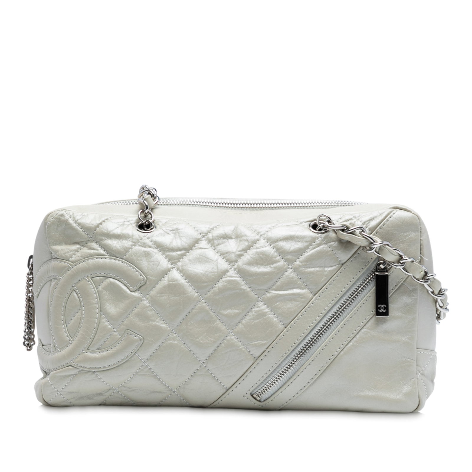 Chanel Quilted Aged Calfskin Cotton Club Bowler Bag White (1 of 8)
