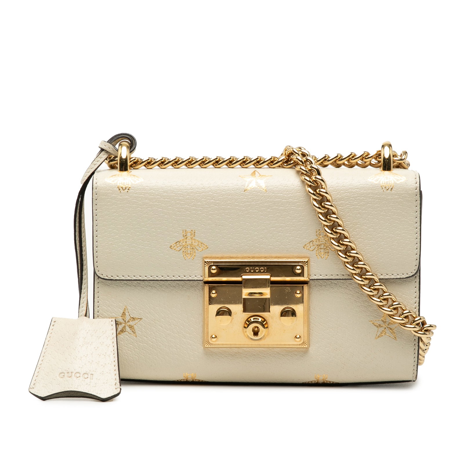 Gucci Bee Star Small Padlock Leather Shoulder Bag White (1 of 7)