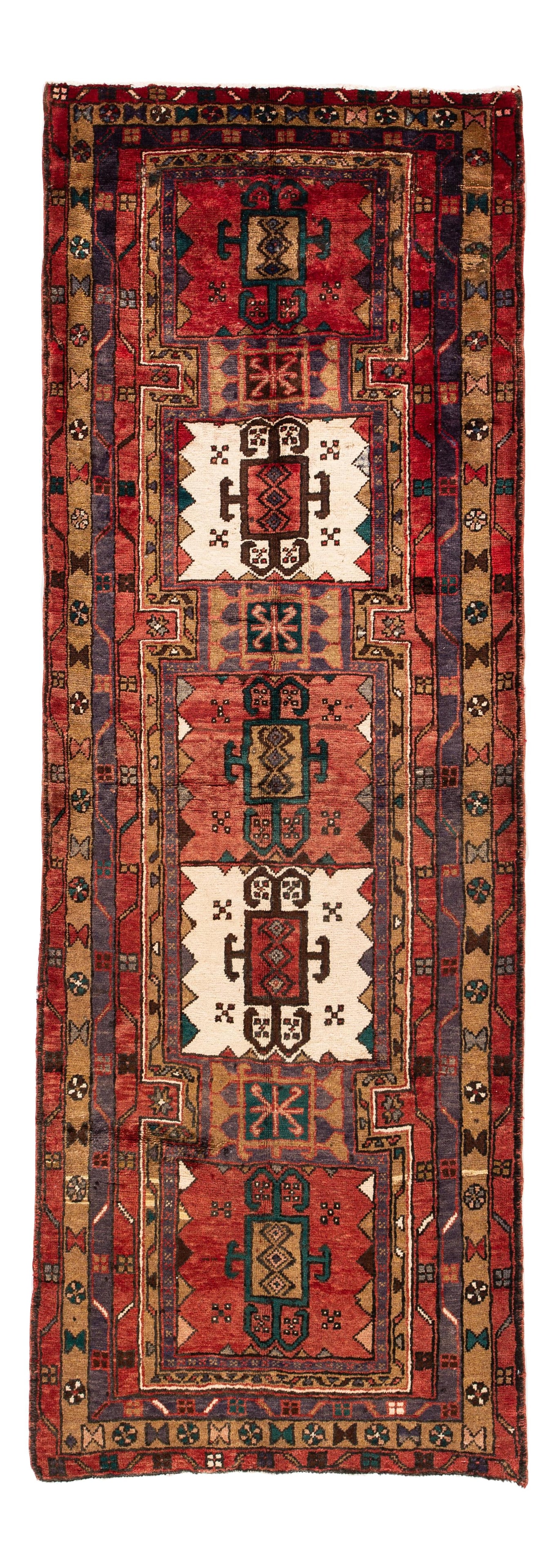 Vintage Persian Heriz Handmade Wool Runner 3'5 x 9'11 Red (1 of 7)