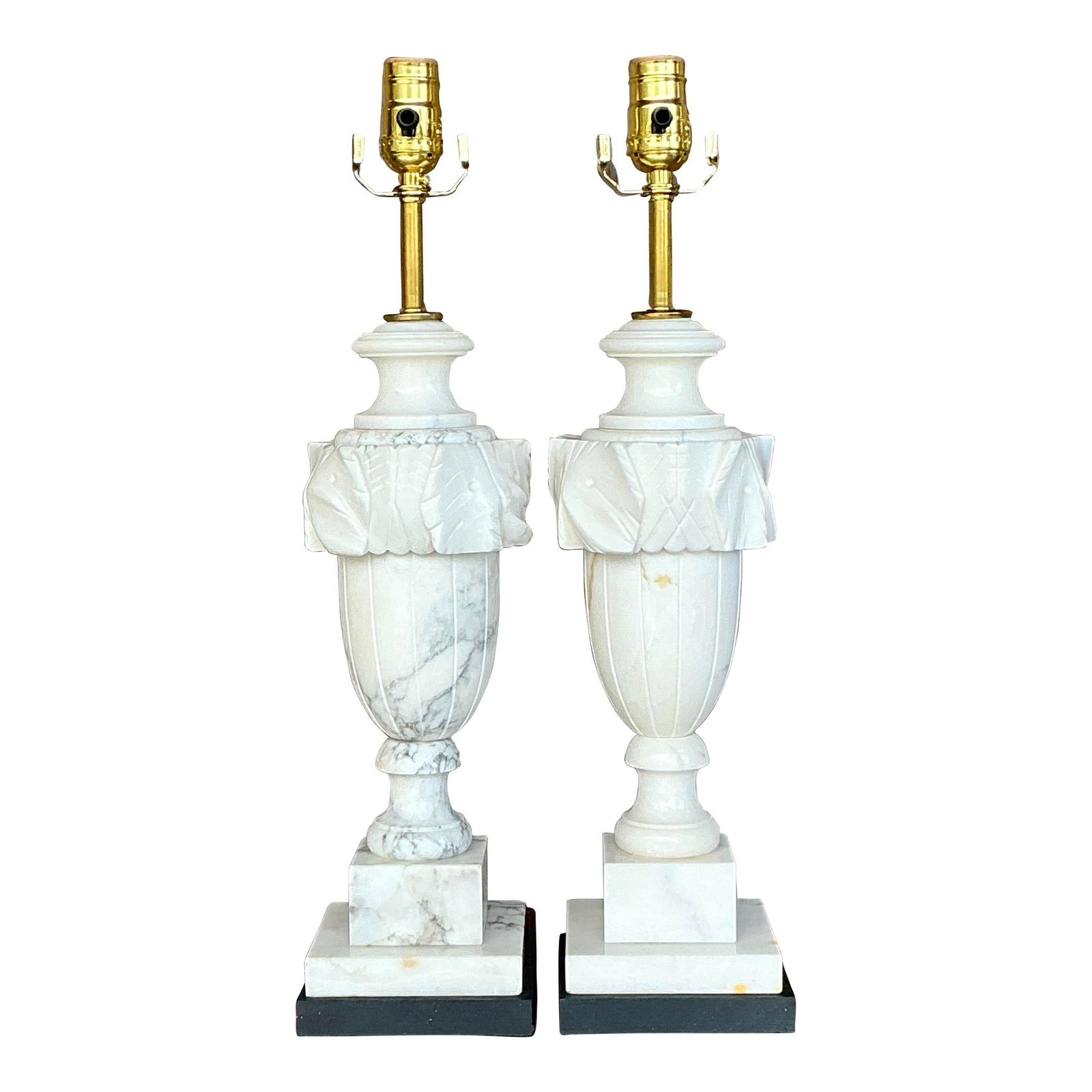 Pair of Vintage Boho Carved Stone Leaf Lamps White (1 of 5)