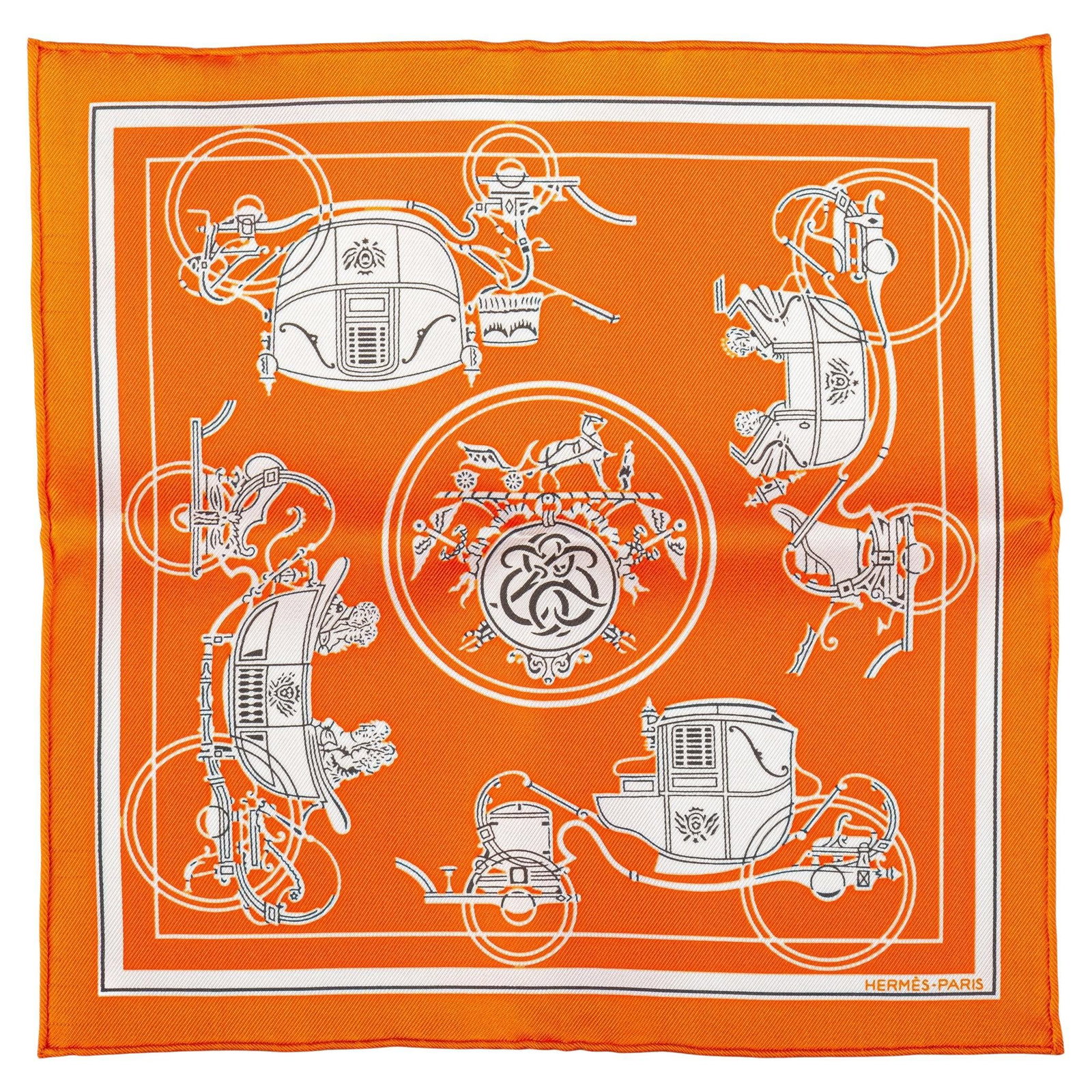 Hermes Nano Gavroche Ex Libris Silk Scarf Orange White NIB (1 of 6)