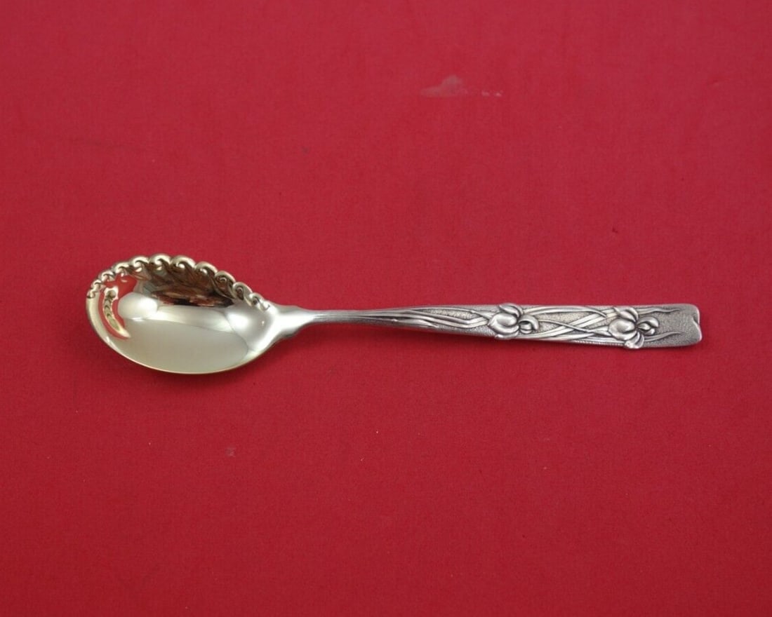 Tiffany Vine Sterling Silver Sorbet Spoon Ruffled Gold-Washed Iris 5 1/4 in (1 of 5)