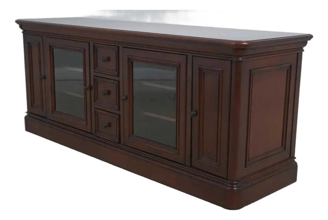 Cherry Wood Media Console with Beveled Glass Doors and Drawer (1 of 10)