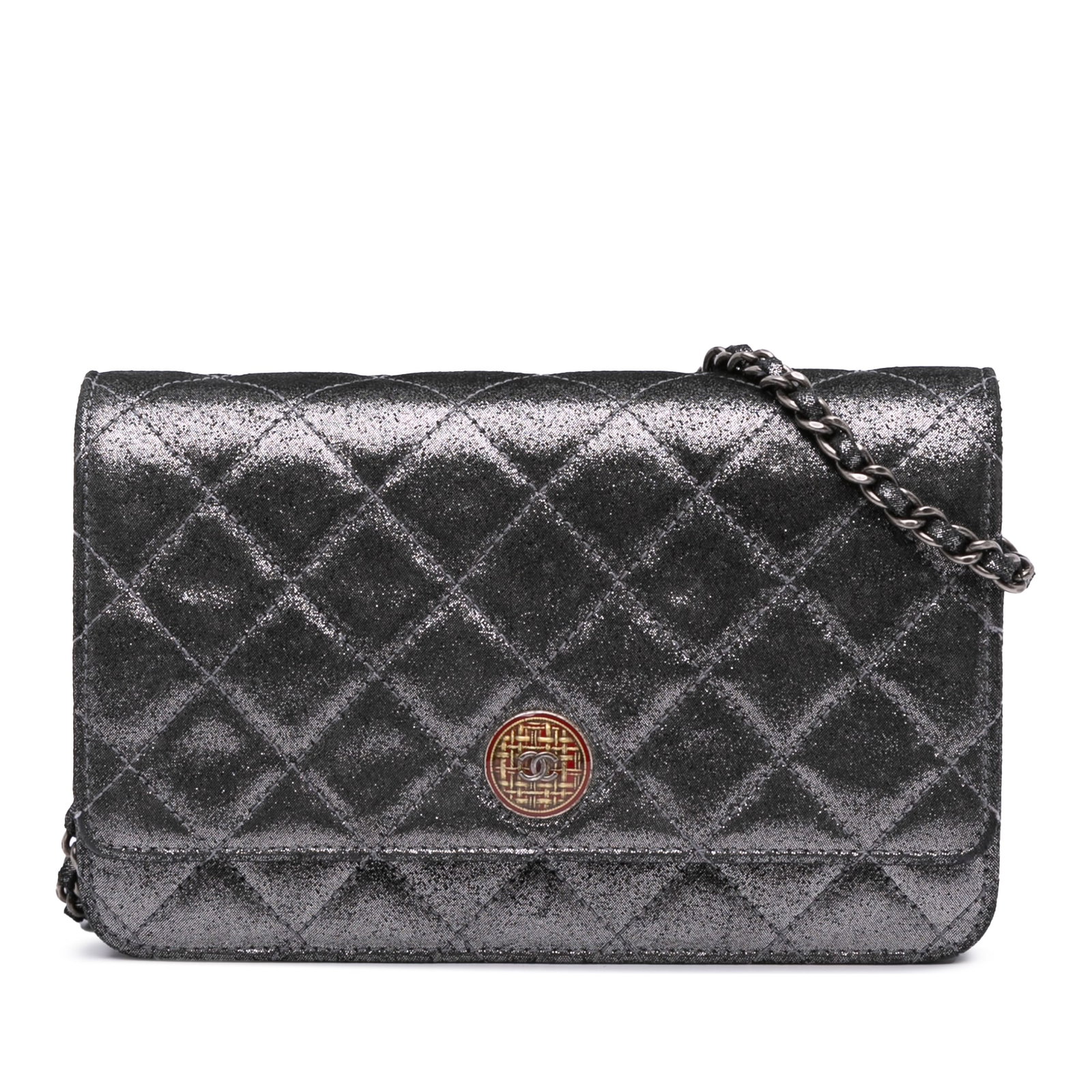 Chanel Quilted Iridescent Lambskin Tartan Wallet On Chain Silver (1 of 11)