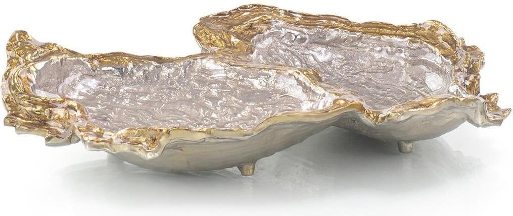 John-Richard Traditional Double Oyster Bowl Gold Silver Enamel (1 of 4)