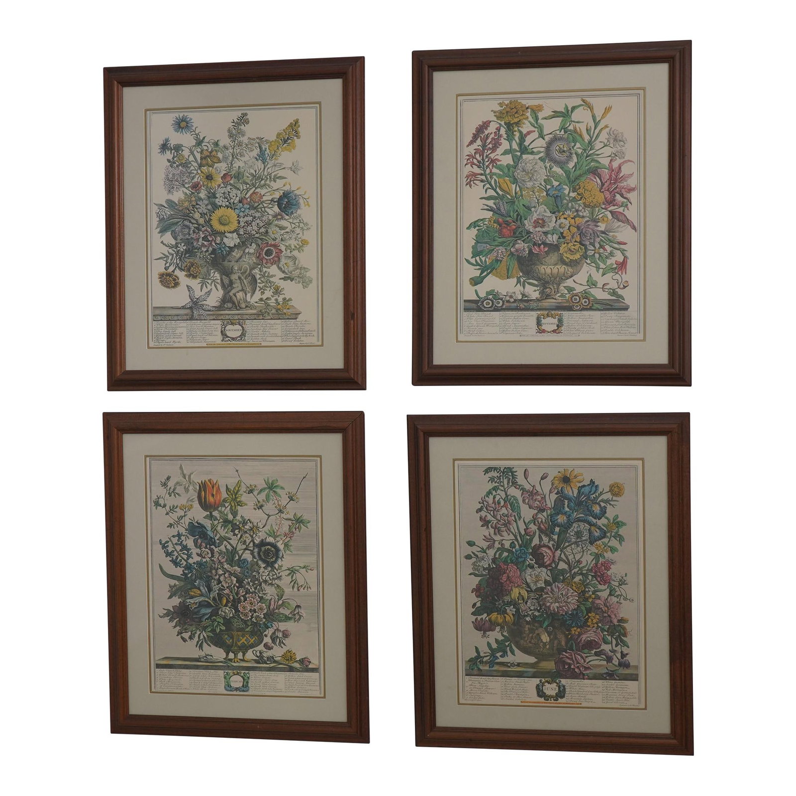 Set of 4 Vintage Floral Anniversary Prints with Gold Trim (1 of 10)