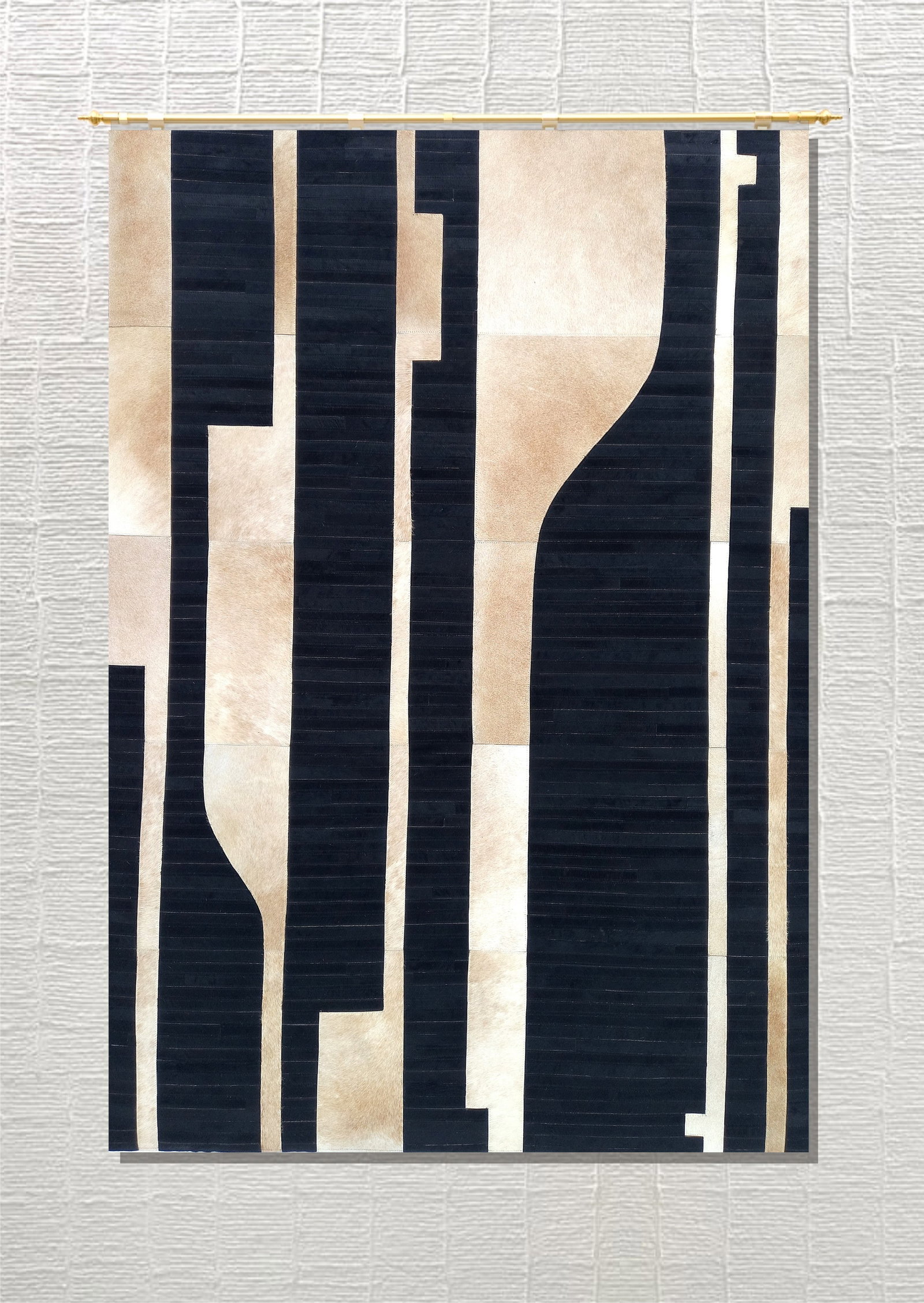 Handmade Abstract Noir Cream Cowhide Leather Patchwork Area Rug 3FT x 5FT (1 of 1)