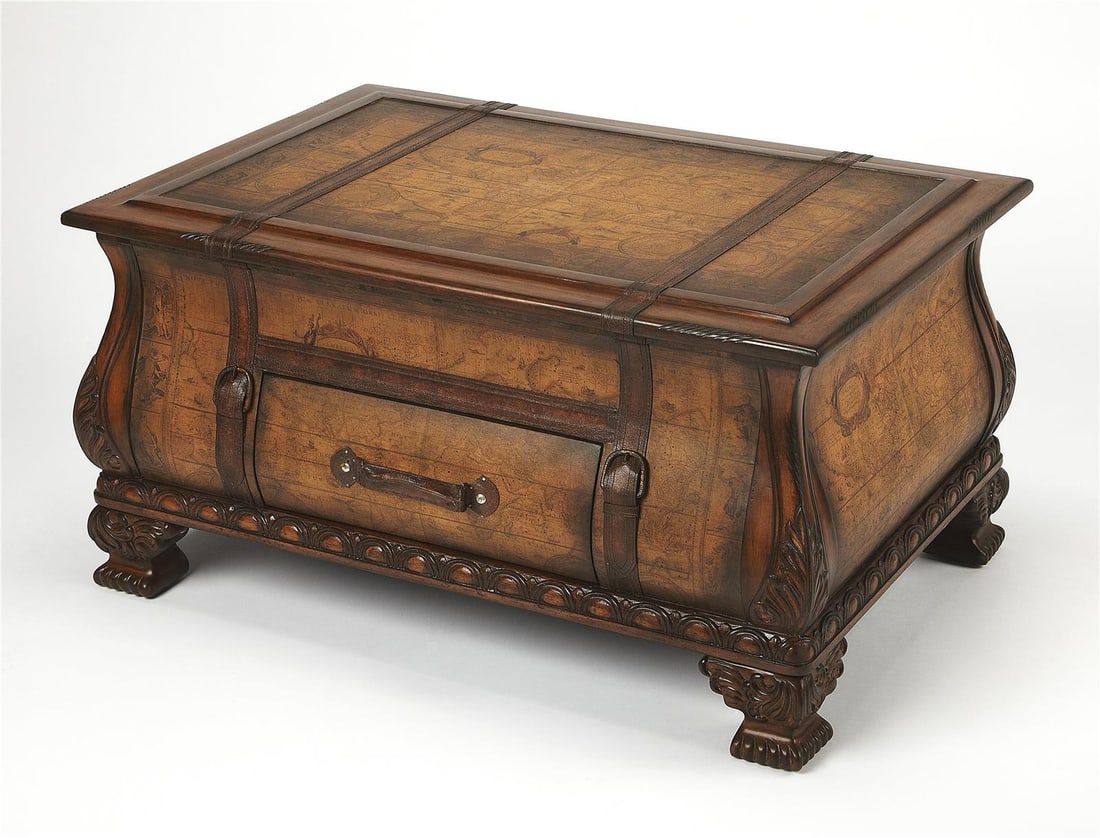 Butler Heritage Trunk Table Vasco Collection Faux Leather: Butler Heritage Trunk Table Vasco Collection Faux Leather Introducing the Butler Heritage Trunk Table, a perfect blend of elegance and functionality. This stunning piece features a formal style with a