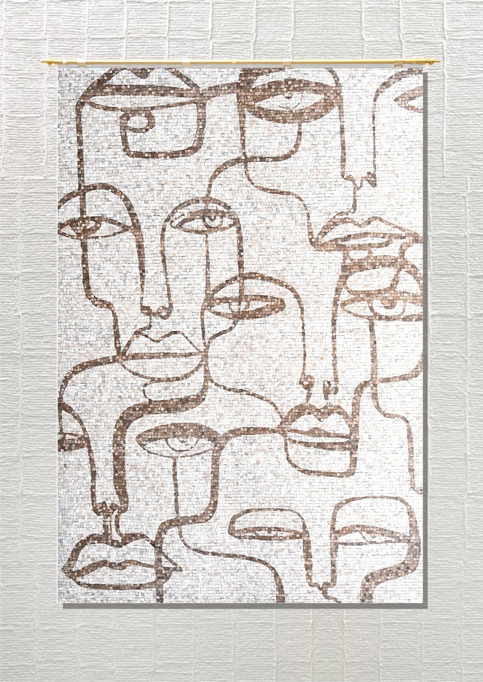 Handmade Mosaic Multi-Face Line Art Cowhide Leather Patchwork Area Rug (1 of 1)