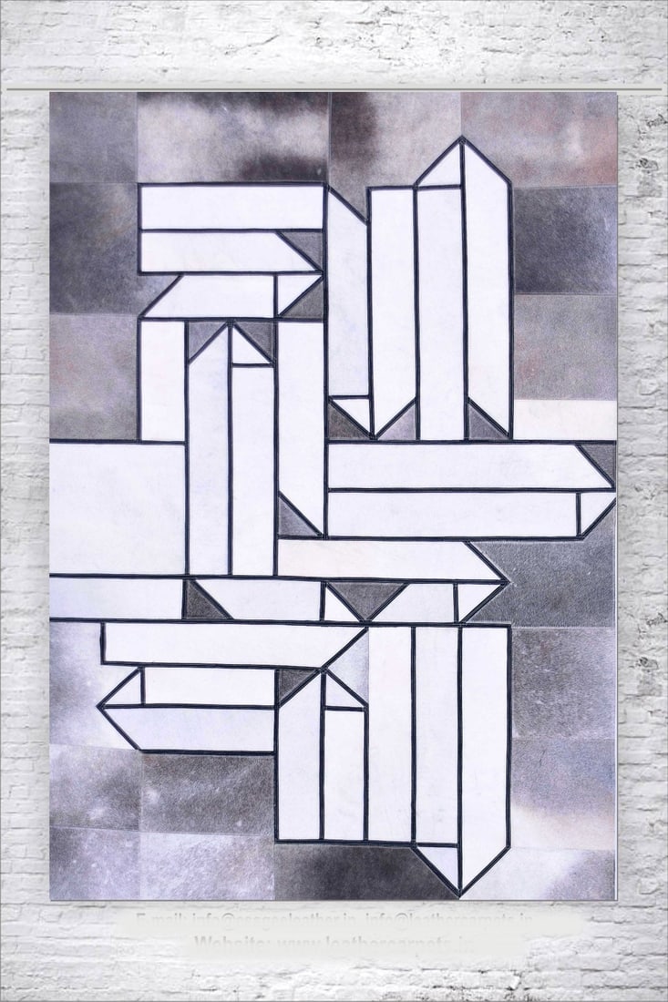 3D Geometric Abstract Patchwork Rug Genuine Cowhide Leather 3ft x 5ft (1 of 1)