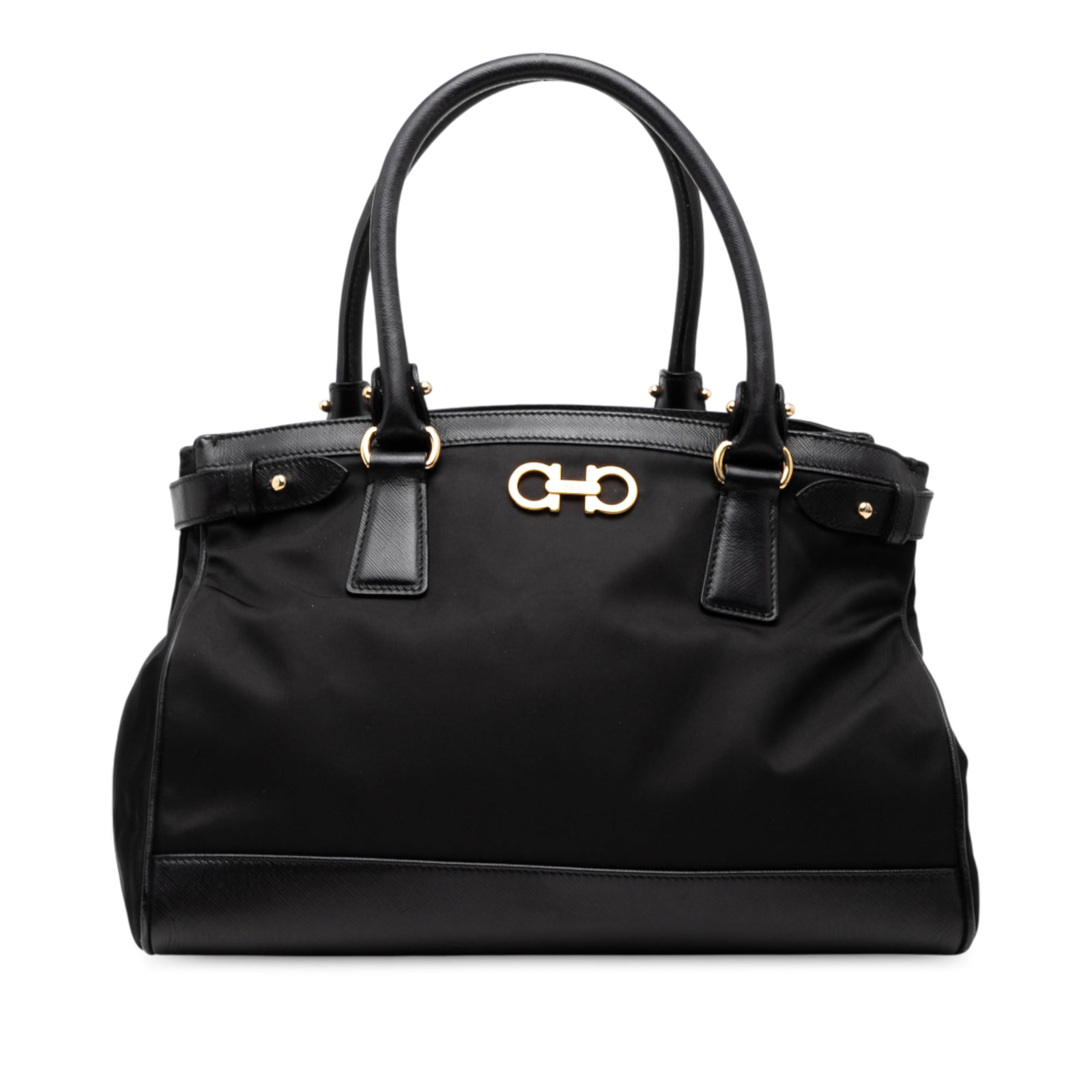 Ferragamo Black Nylon Gancini Satchel with Leather Trim (1 of 8)