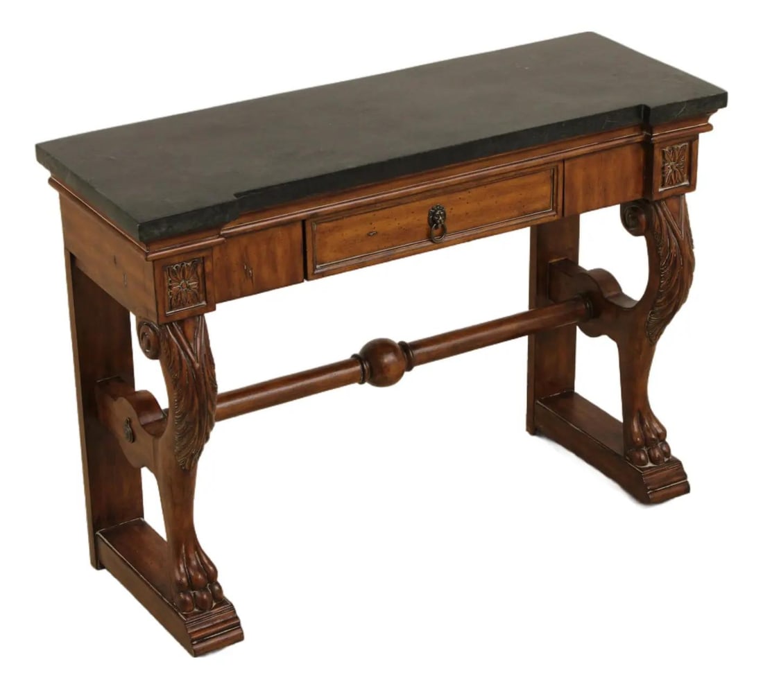 Empire Style Console Table with Marble Overlay Top and Single Drawer (1 of 10)