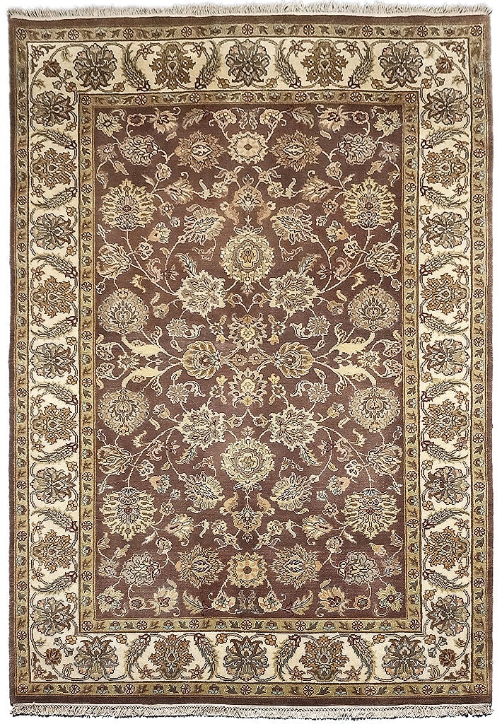5'5" x 8'8" Hand-Knotted Traditional Jaipur Area Rug in Chocolate Brown: 5'5" x 8'8" Hand-Knotted Traditional Jaipur Area Rug in Chocolate Brown Free continental US Shipping Transform your living space with this exquisite 5.5 x 8.8 Traditional Jaipur Rug. Hand-knotted from