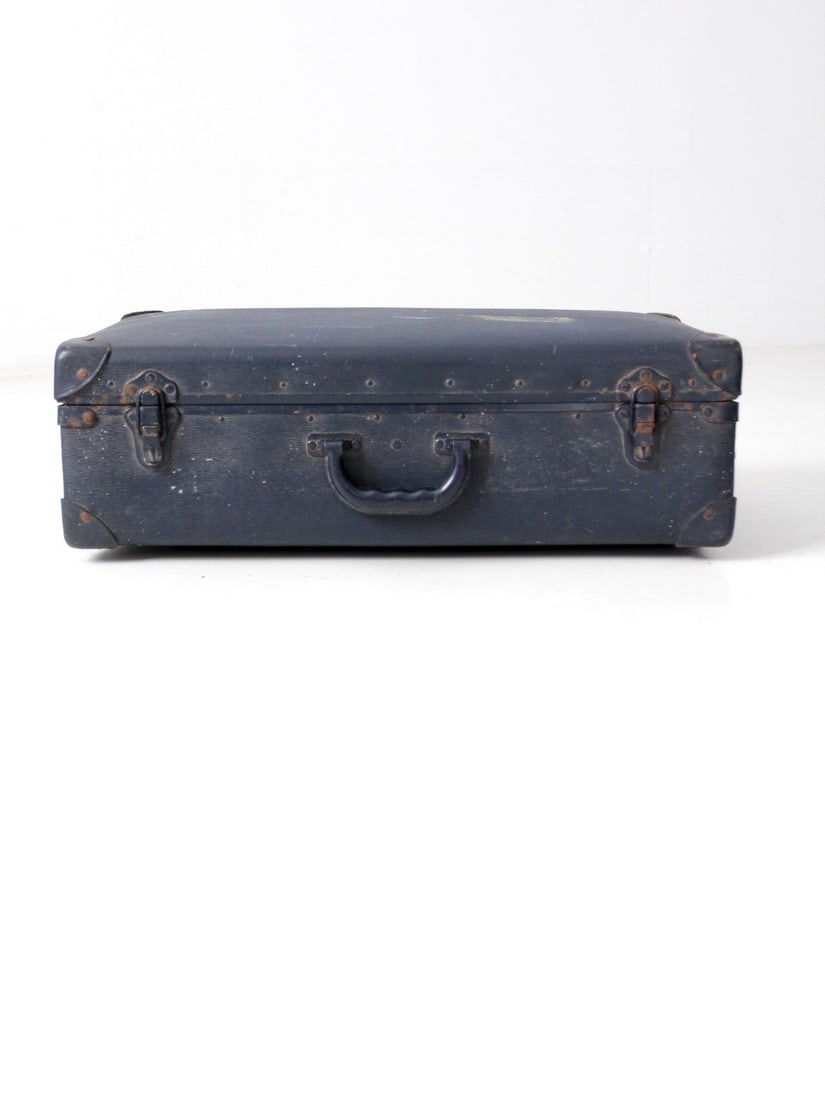 Vintage Deep Blue Hardboard Suitcase with Metal Corners (1 of 8)