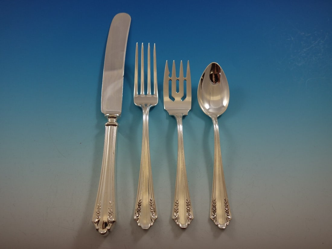 Alvin Shenandoah Sterling Silver 4-Piece Place Setting: Alvin Shenandoah Sterling Silver 4-Piece Place Setting Elevate your dining experience with this exquisite 4-piece place setting from the Shenandoah pattern by Alvin. Crafted from high-quality sterling