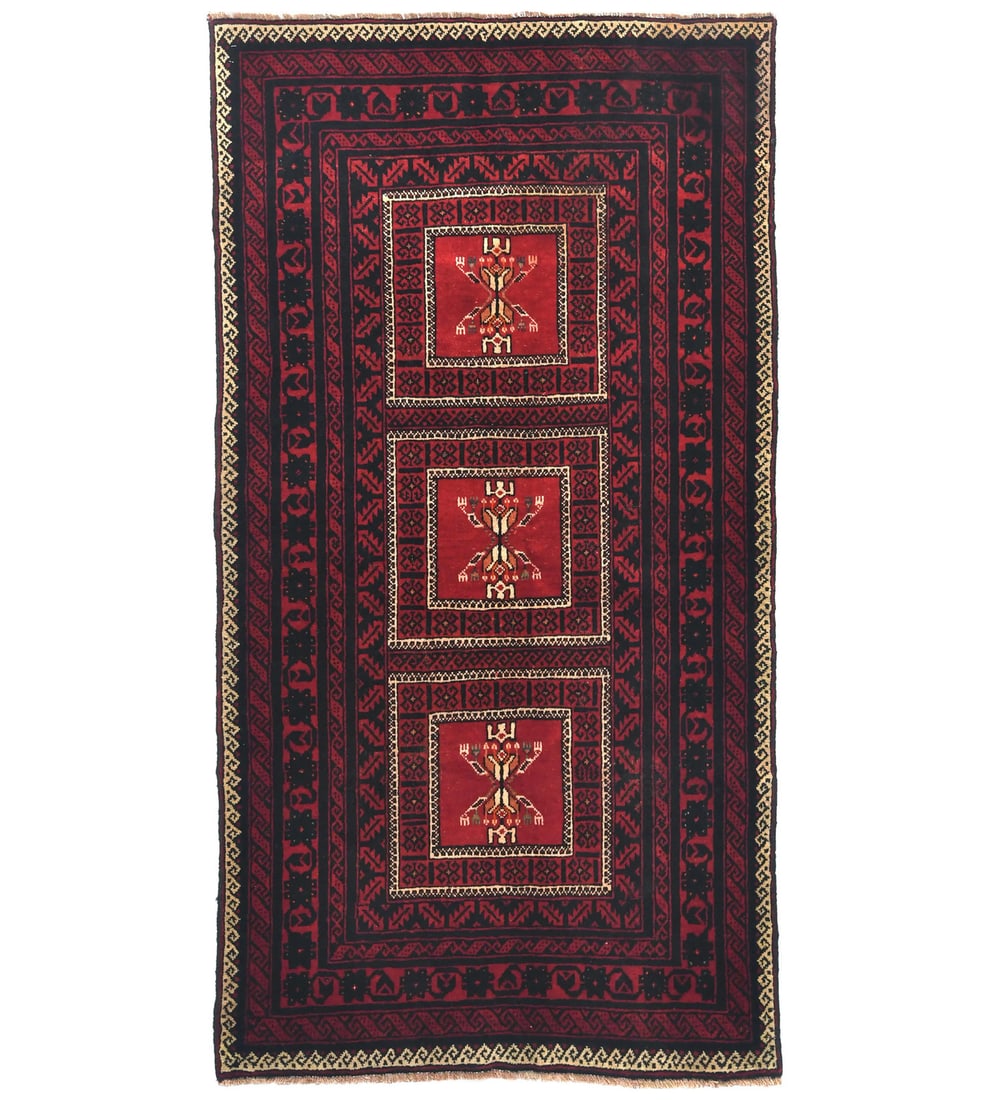 Handmade Red Tribal Geometric 4x7 Wool Area Rug Vintage Decor (1 of 11)