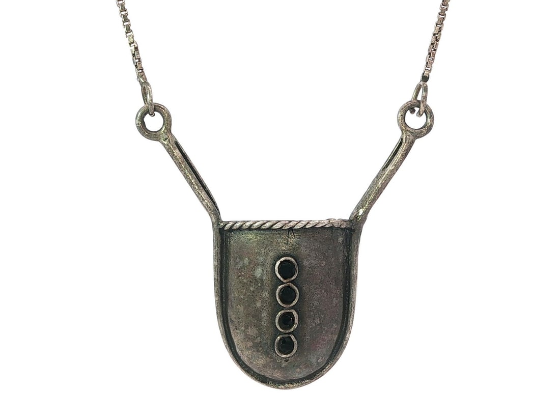 Handmade Sterling Silver Black Onyx Shield Pendant Necklace 17 inch (1 of 6)