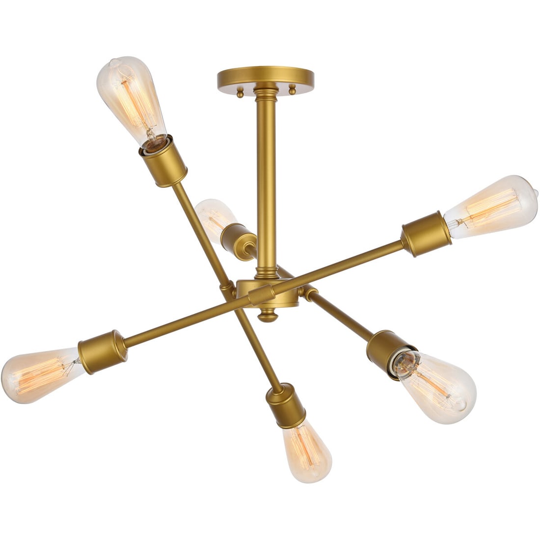 Modern Brass Finish 6-Light Semi Flush Mount Chandelier Axel Collection (1 of 7)