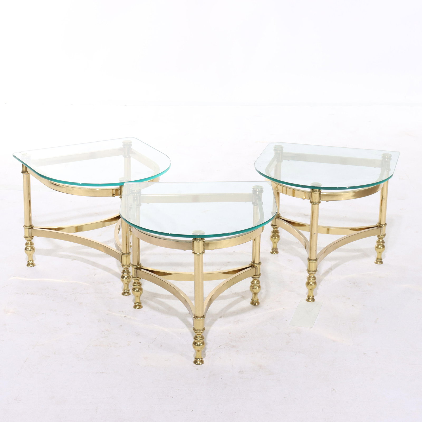 Set of 3 Vintage Hollywood Regency Brass Glass Side Tables C1960 (1 of 8)