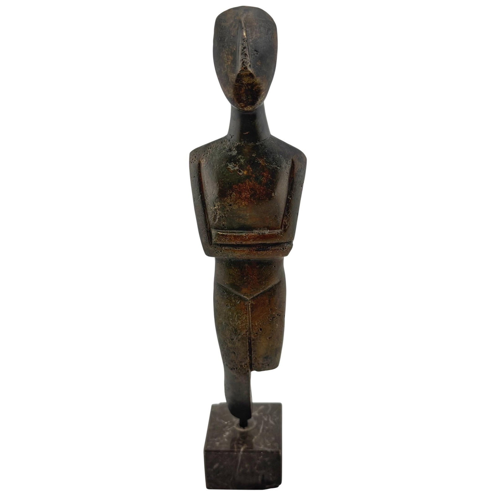 Midcentury European Bronze Cycladic Style Figure on Marble Base (1 of 10)