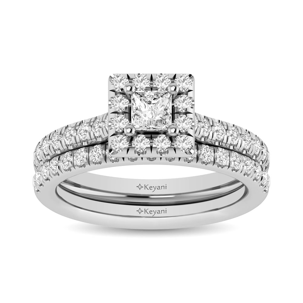 14KT White Gold 1Ct.Tw. Diamond keyani Bridal Ring: 14KT White Gold 1Ct.Tw. Diamond keyani Bridal Ring 14k White Gold Stone Color: Gh Stone Clarity: Si2 Each ring is presented in standard size 6.5. Complimentary resizing is available between sizes 510