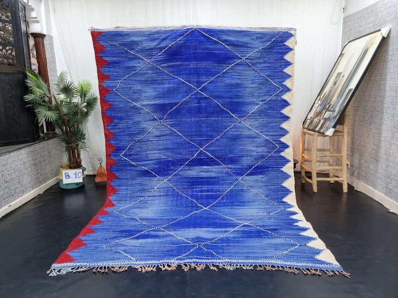 Authentic Blue Handmade Moroccan Berber Wool Rug 9.84x6.56ft (1 of 10)