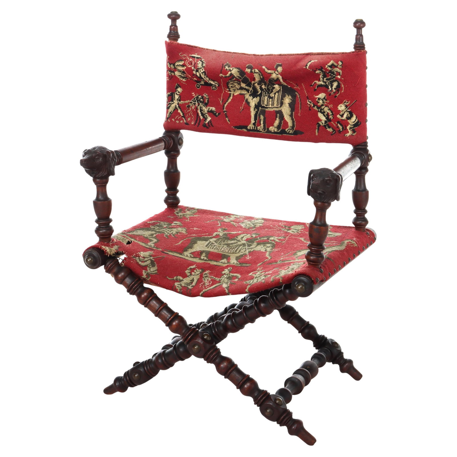 Antique Victorian Walnut Folding Chair Circus Theme C1890 (1 of 9)