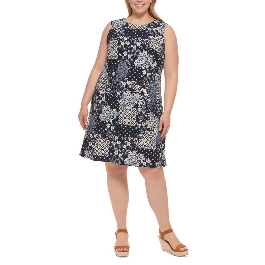 Tommy Hilfiger Women's 18 Blue Floral Shift Dress Sleeveless: Tommy Hilfiger Women's 18 Blue Floral Shift Dress Sleeveless Elevate your wardrobe with this stylish Tommy Hilfiger sleeveless shift dress, perfect for both casual and formal occasions. This dress fea