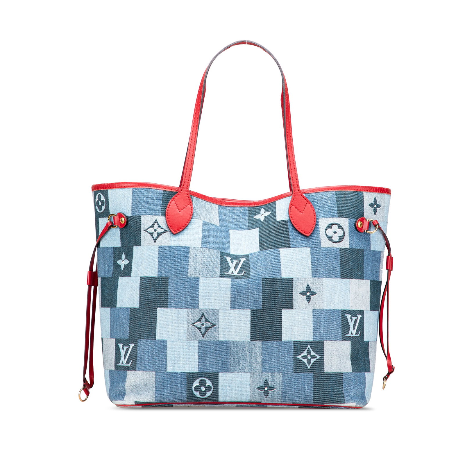 Louis Vuitton Monogram Denim Patchwork Neverfull MM Bag: Louis Vuitton Monogram Denim Patchwork Neverfull MM Bag The Louis Vuitton Monogram Denim Patchwork Neverfull MM is a stylish and versatile tote bag, crafted from a denim body complemented by luxurious