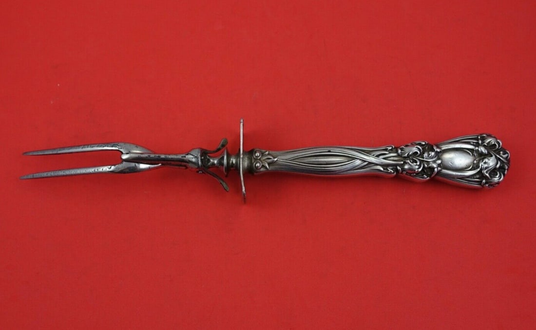 Durgin-Gorham Iris Sterling Silver Roast Carving Fork 10 3/4" (1 of 2)