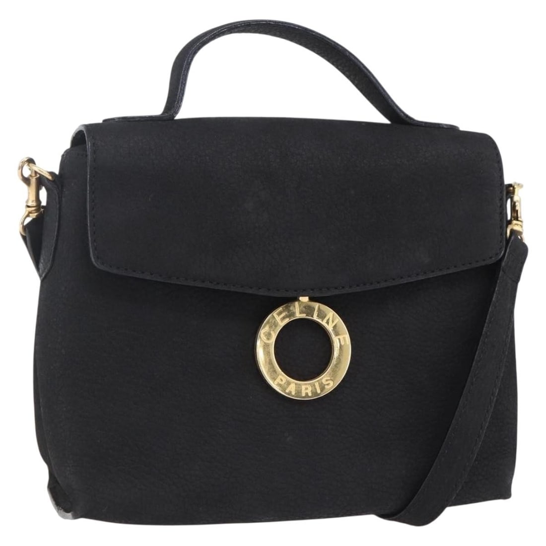 Celine Black Leather Circle Logo Shoulder Bag from Italy (1 of 18)