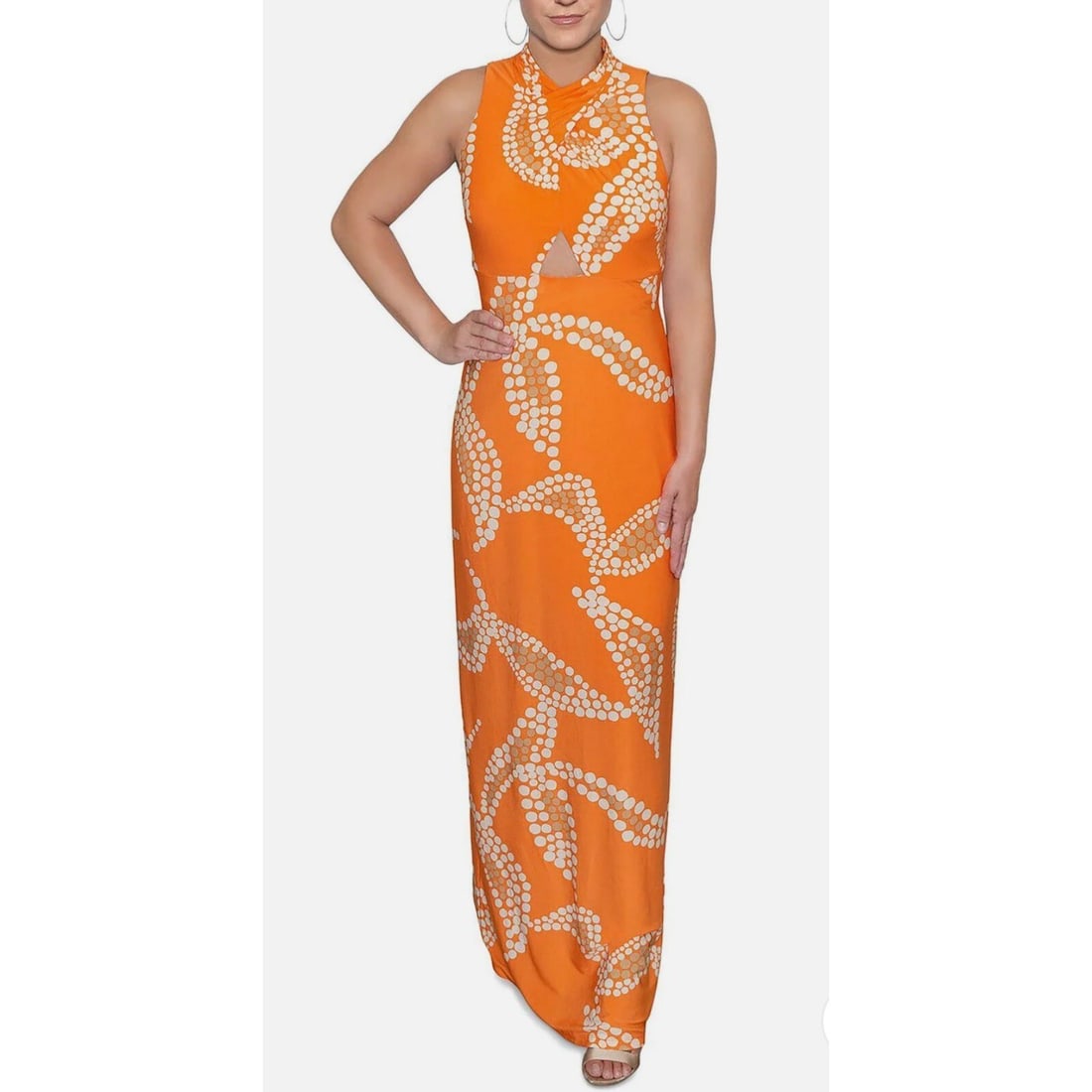 Rachel Rachel Roy Fran Halter Floral Cutout Maxi Dress Orange M (1 of 2)