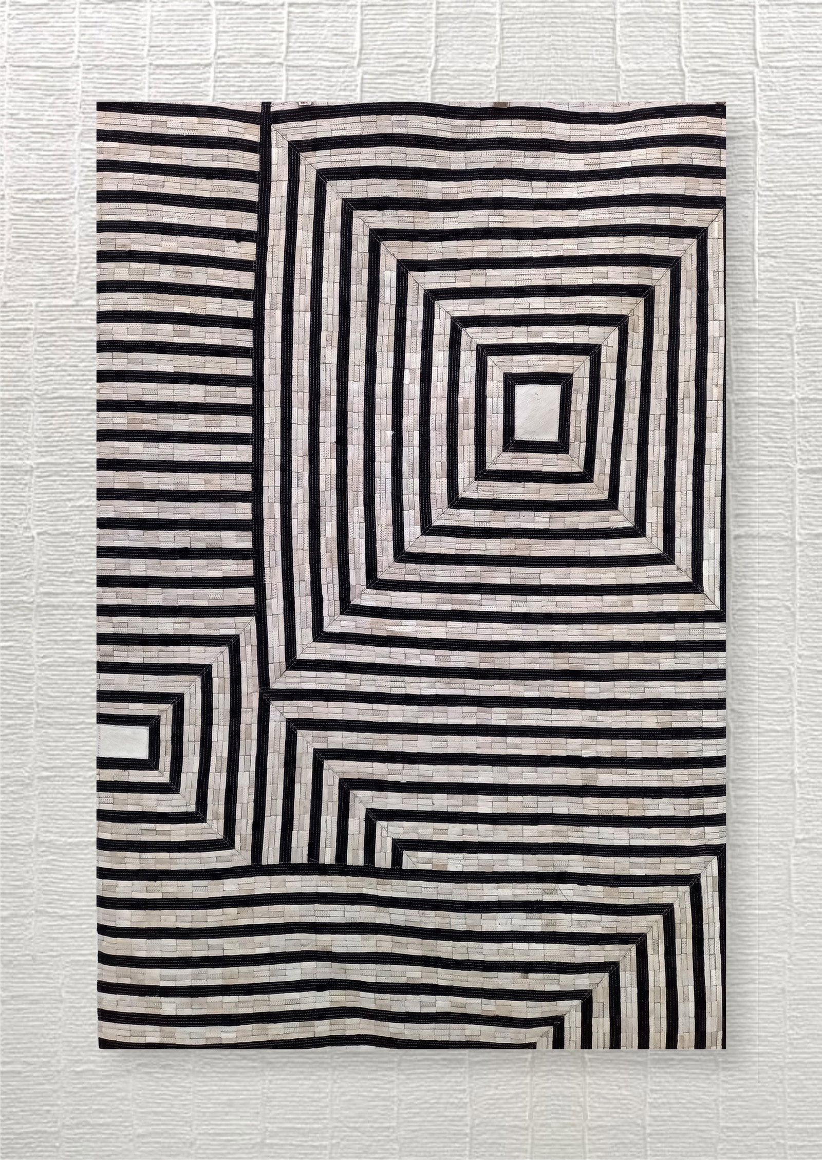 Hand-Stitched Modern Geometric Cowhide Leather Area Rug 3FT x 5FT (1 of 1)