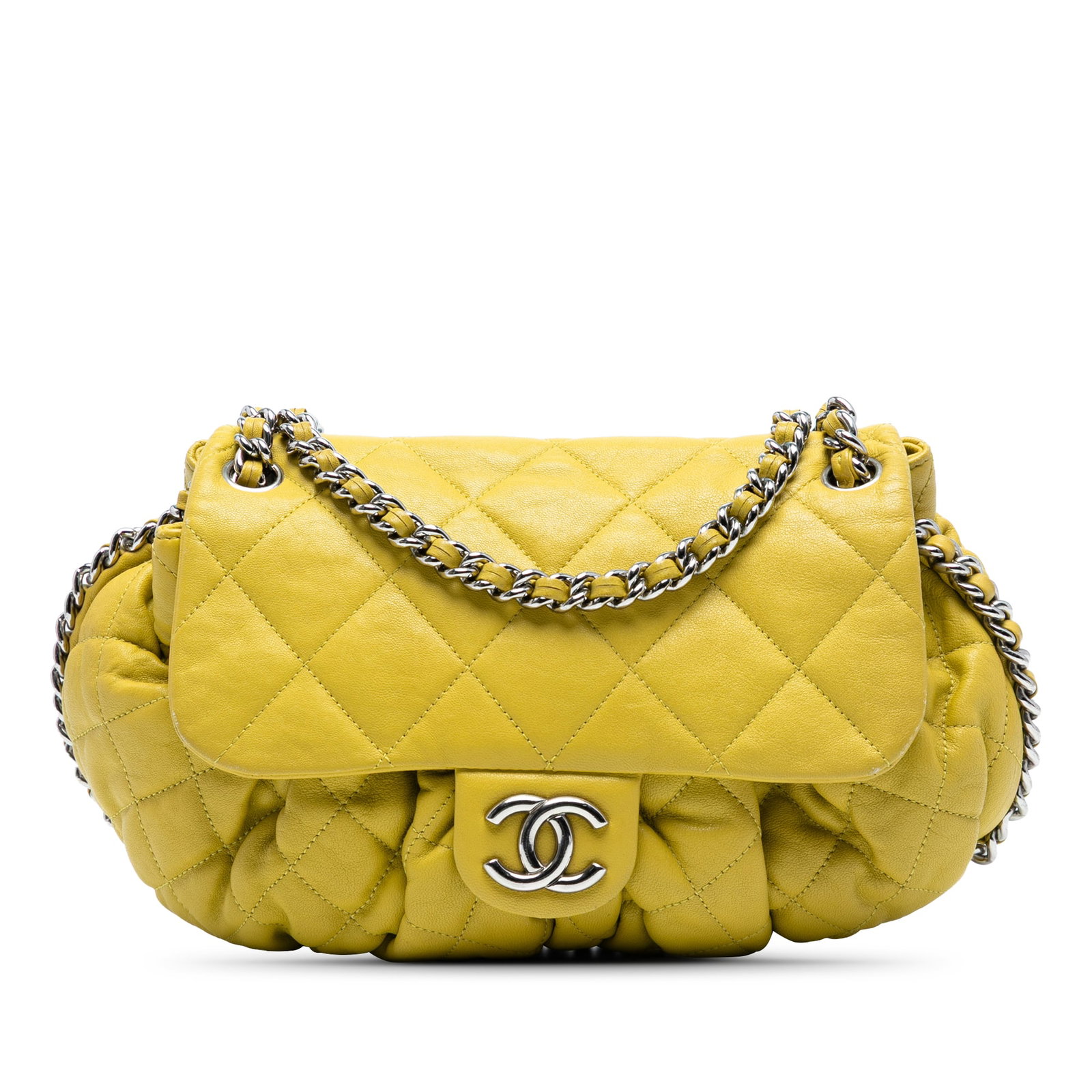 Chanel CC Quilted Lambskin Chain Around Flap Crossbody Bag Yellow (1 of 7)