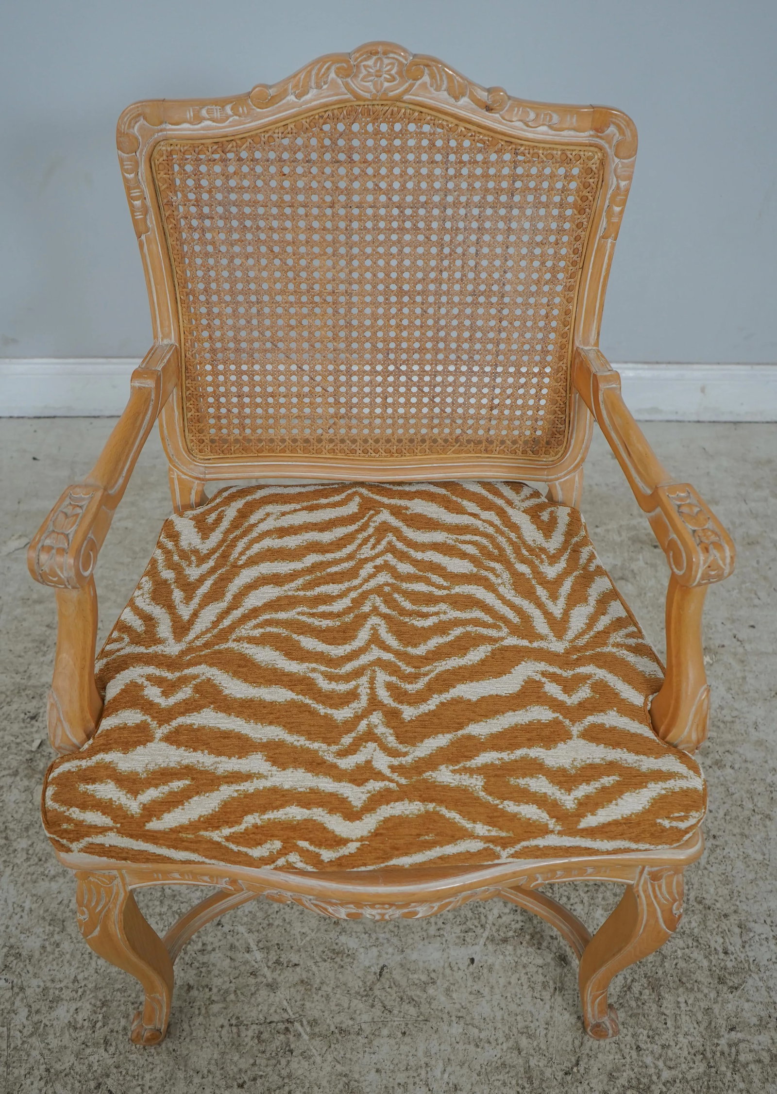 Pair of French Louis XV Cane Back Armchairs with Upholstered Seats - 2