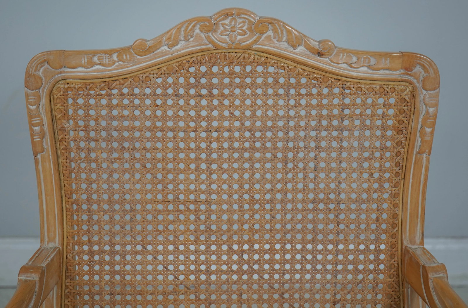 Pair of French Louis XV Cane Back Armchairs with Upholstered Seats - 5
