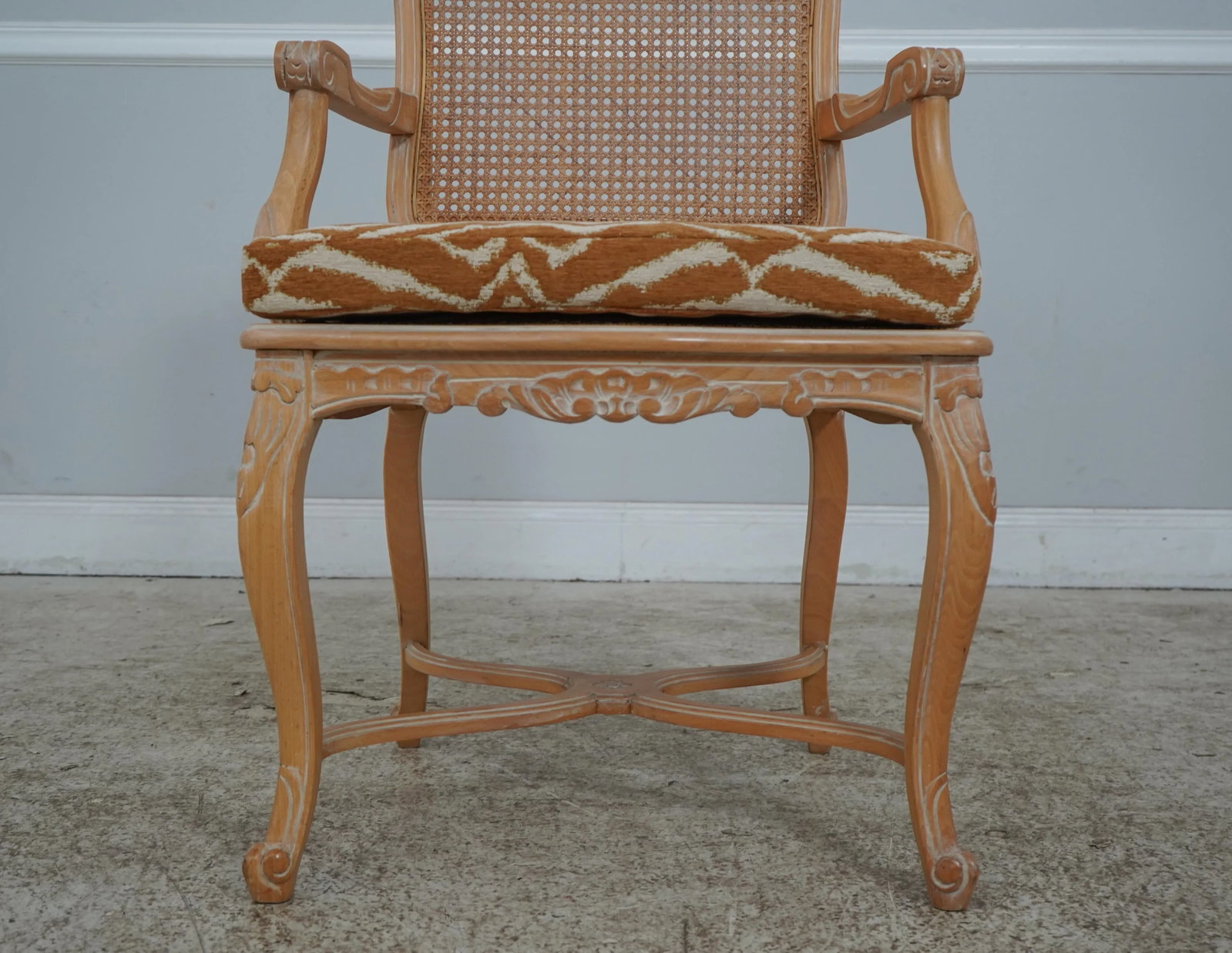 Pair of French Louis XV Cane Back Armchairs with Upholstered Seats - 6