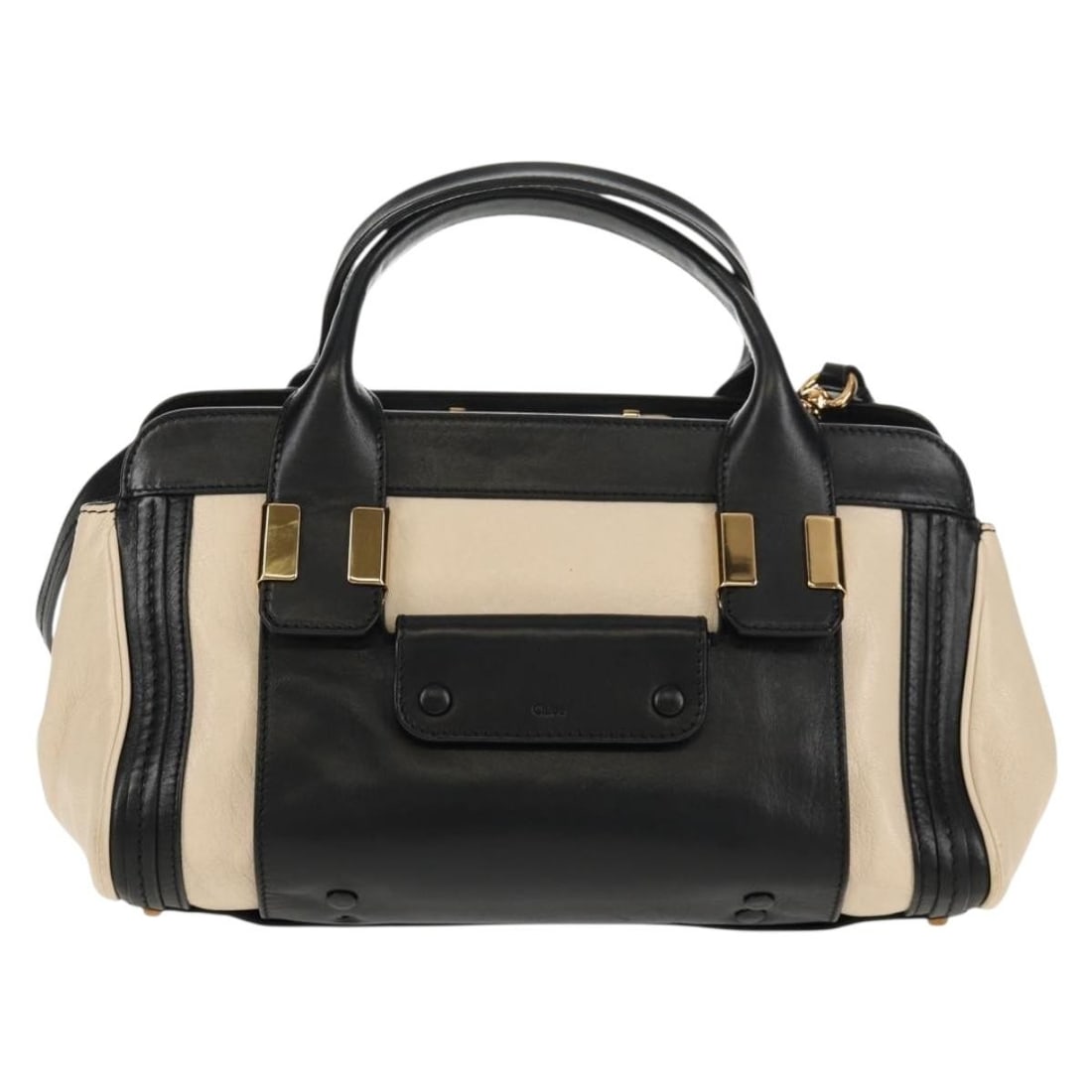 White Leather Alice Satchel by Chloe 30cm x 16cm x 16cm: White Leather Alice Satchel by Chloe 30cm x 16cm x 16cm This pre-owned Chloe Alice Satchel is a white leather handbag designed for women, crafted in Italy. It shows typical signs of use including surf