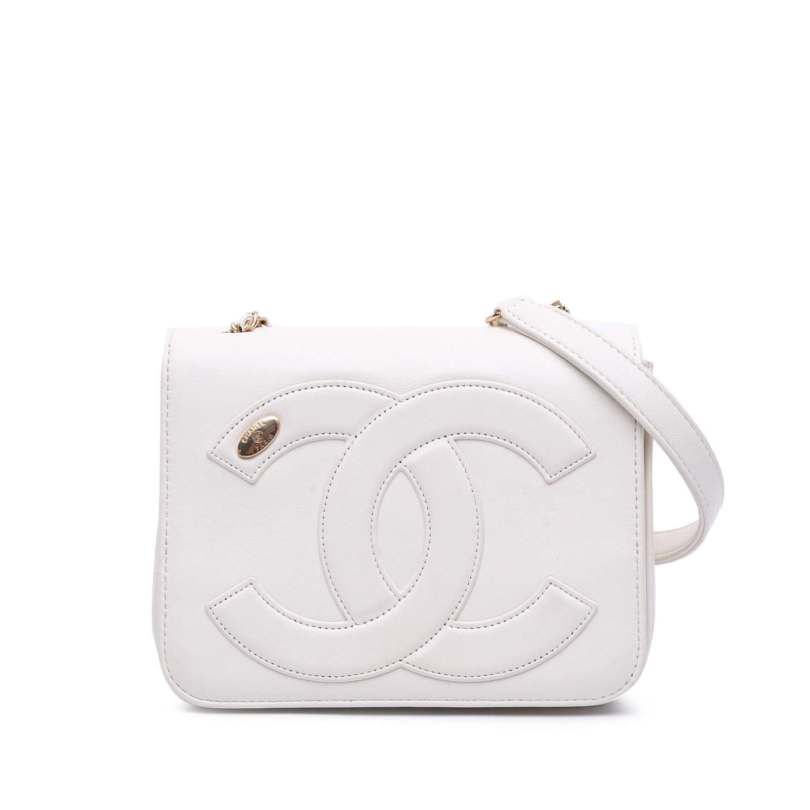 Chanel Lambskin CC Mania Flap White Bag Italy: Chanel Lambskin CC Mania Flap White Bag Italy The Chanel Lambskin CC Mania Flap bag is a stylish and elegant accessory crafted from soft lambskin leather. It features a sophisticated leather woven cha