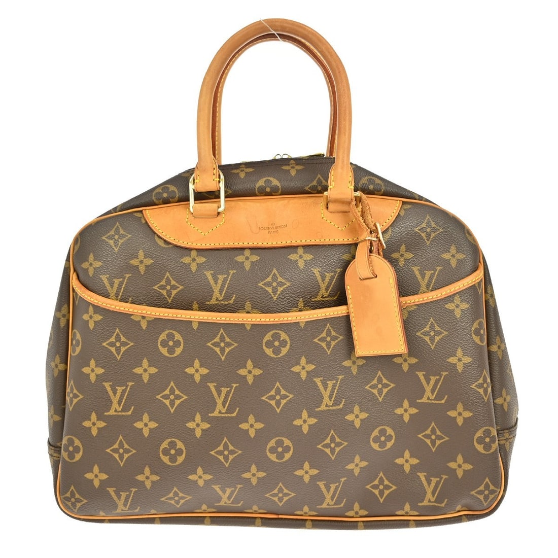 Louis Vuitton Deauville Canvas Bowling Vanity Handbag Brown: Louis Vuitton Deauville Canvas Bowling Vanity Handbag Brown This Louis Vuitton Deauville Handbag for women features the iconic monogram canvas in brown. The handbag presents signs of use including scu