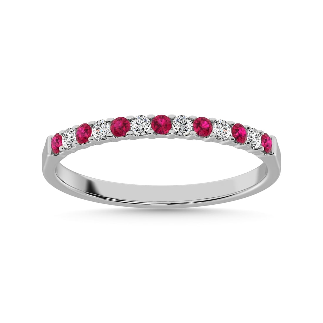 14K White Gold 1/3 Ct.Tw. Alternate Diamond And Pink Sapphire Machine Band: 14K White Gold 1/3 Ct.Tw. Alternate Diamond And Pink Sapphire Machine Band 14k White Gold Stone Color: G-h Stone Clarity: Si2 / Aaa Each ring is presented in standard size 6.5. Complimentary resizing