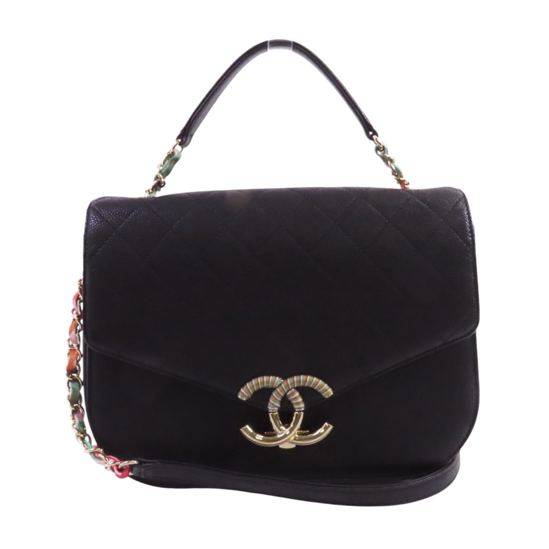 CHANEL Black Calfskin Leather GHW Chain Shoulder Bag: CHANEL Black Calfskin Leather GHW Chain Shoulder Bag This exquisite CHANEL 2-way shoulder bag is crafted from luxurious black calfskin leather, offering both elegance and versatility. The bag features