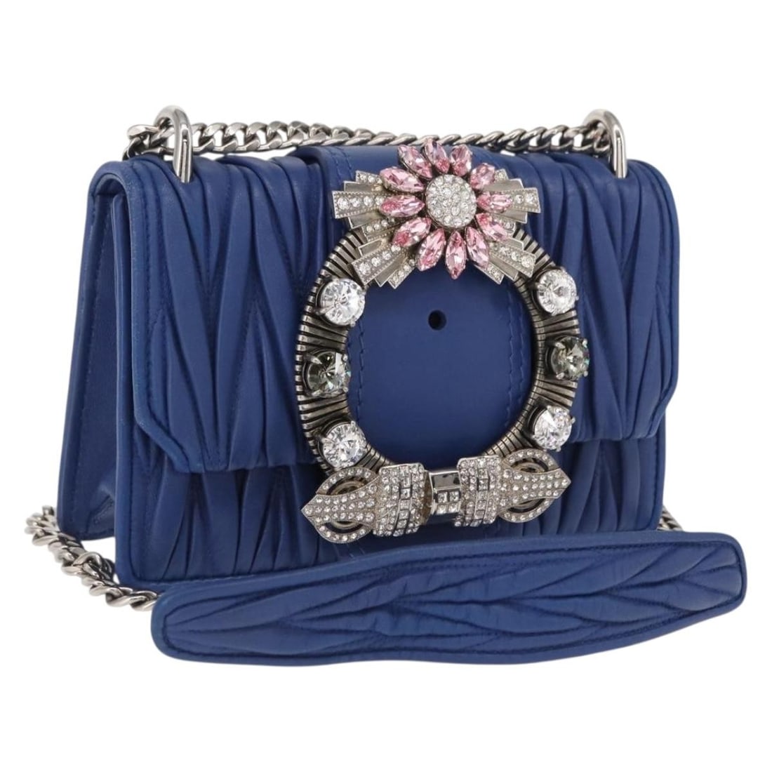 Blue Leather Miu Miu Matelasse Shoulder Bag with Chain Strap and Silver Accents (1 of 18)