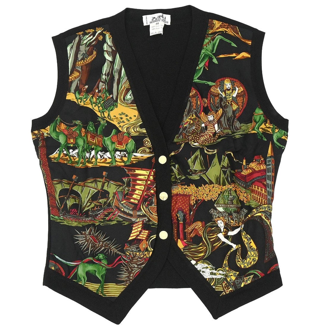 Hermes Black Silk Sleeveless Vest Size FR 40 Logo Button Accent (1 of 12)