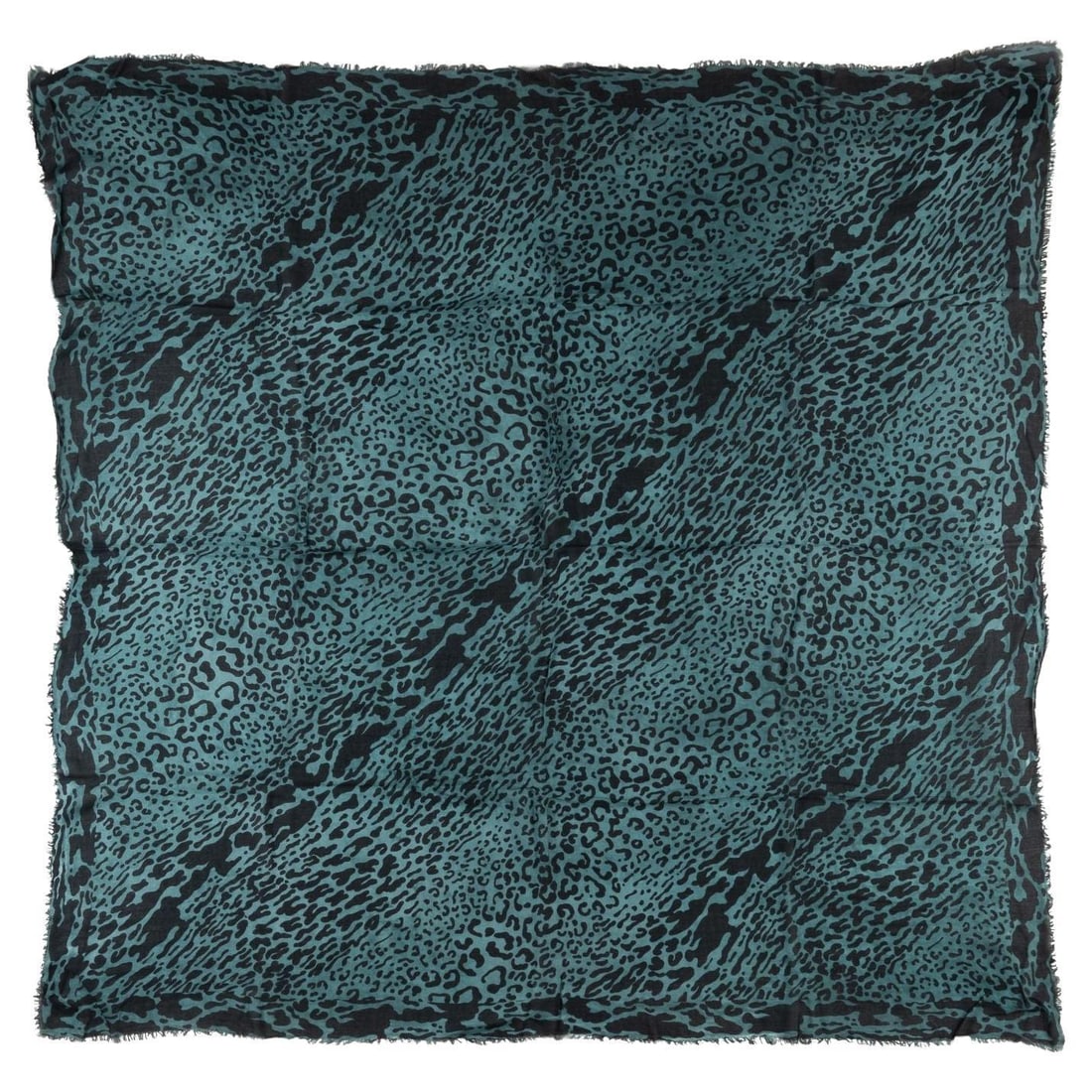 Gucci New Teal Black Cheetah Print 55in Shawl: Gucci New Teal Black Cheetah Print 55in Shawl Elevate your style with this luxurious Gucci shawl featuring a vibrant teal and black cheetah print. Crafted from a premium blend of modal and wool, this